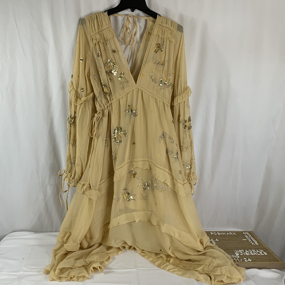 ASOS a-line midi dress with cluster embellishment in gold Size 10 NWT $100